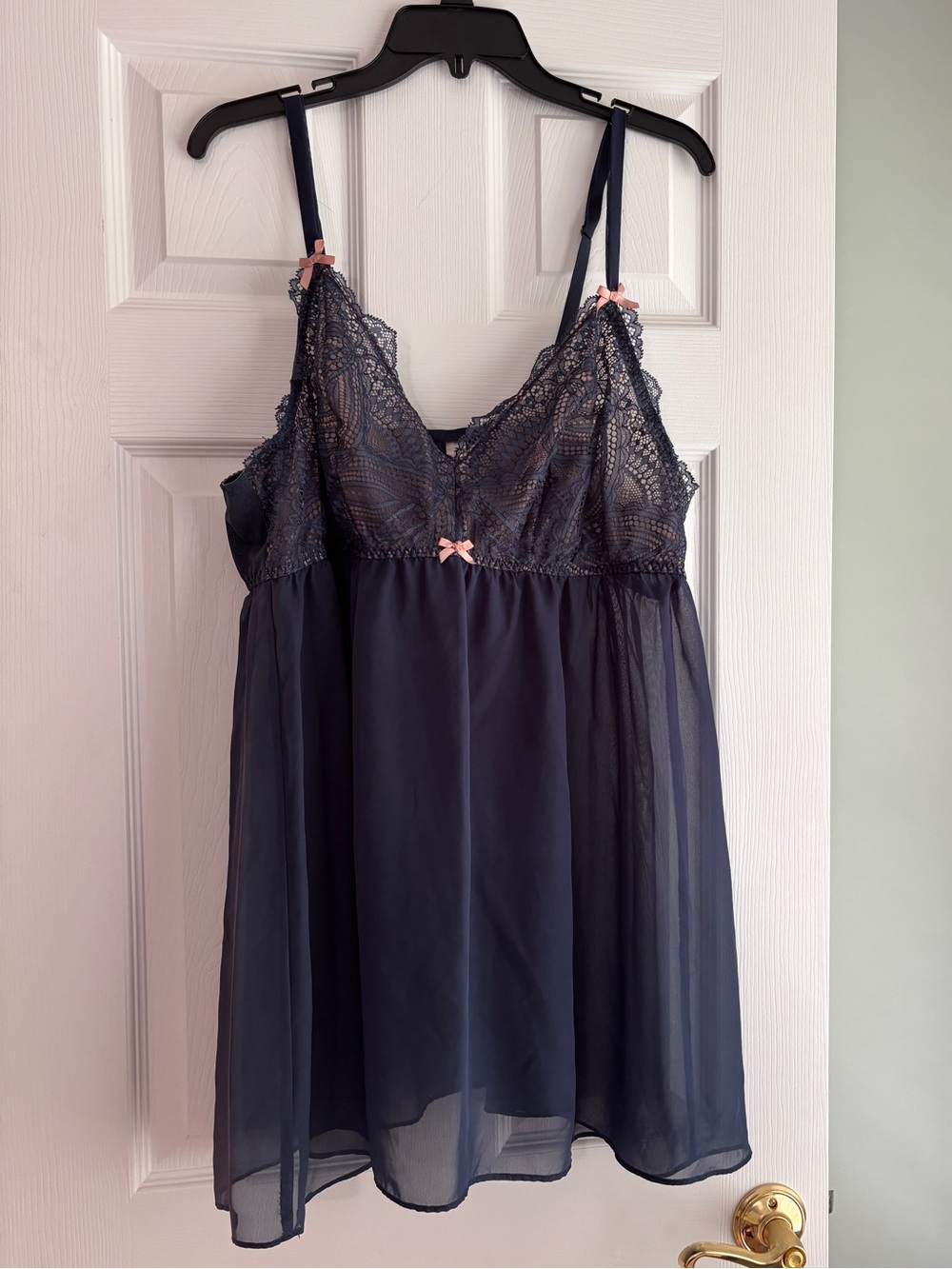Cacique Womens Plus Lingerie 18/20 Navy Blue Babydoll Nighty Underwire